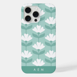 Bottom Monogram Initials Teal Blue Vintage Flowers iPhone 15 Pro Maxケース