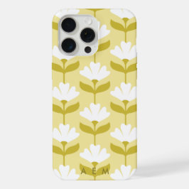 Bottom Monogram Initials Yellow Vintage Flowers iPhone 15 Pro Maxケース