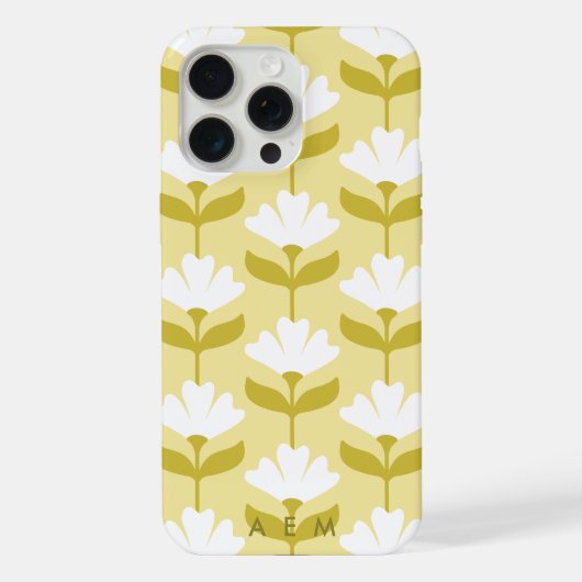 Bottom Monogram Initials Yellow Vintage Flowers iPhoneケース (裏面)