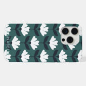 Bottom Monogram Name Sea Green Vintage Flowers iPhoneケース (裏面横)