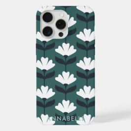 Bottom Monogram Name Sea Green Vintage Flowers iPhone 15 Pro Maxケース