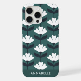 Bottom Monogram Name Sea Green Vintage Flowers iPhone 15 Pro Maxケース