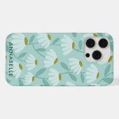 Bottom Monogram Name Teal Blue Floral Pattern iPhoneケース (裏面横)