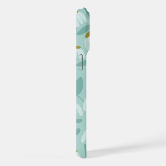 Bottom Monogram Name Teal Blue Floral Pattern iPhoneケース (右側面)