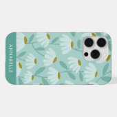 Bottom Monogram Name Teal Blue Floral Pattern iPhoneケース (裏面横)