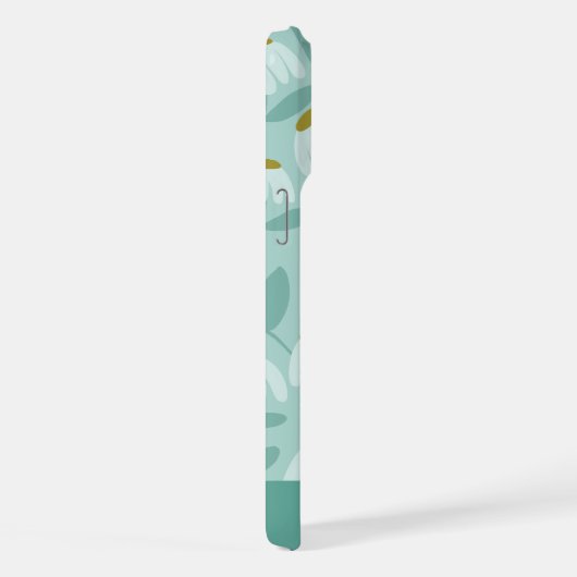 Bottom Monogram Name Teal Blue Floral Pattern iPhoneケース (右側面)