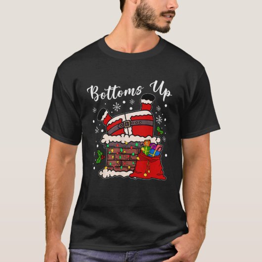 Bottoms Up Funny Santa Claus Stuck In Chimney Chri Tシャツ (正面)