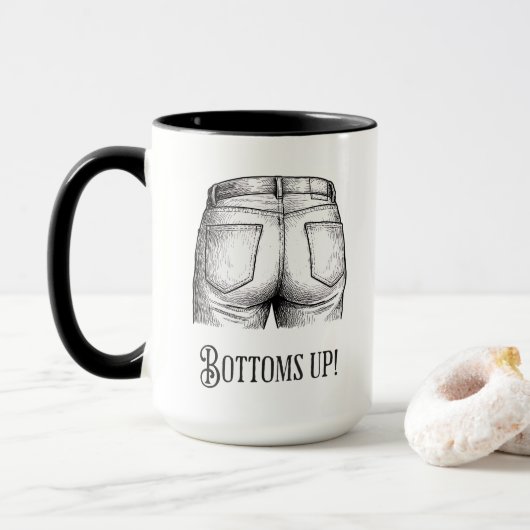 Bottoms Up! Funny White Elephant Gift Christmas マグカップ (ドーナツ付き)