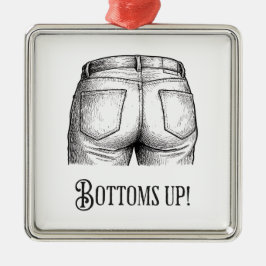 Bottoms Up! Funny White Elephant Gift Christmas メタルオーナメント