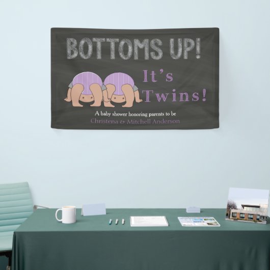 Bottoms Up Twins Baby Shower Personalized Banner 横断幕 (トレードショー)