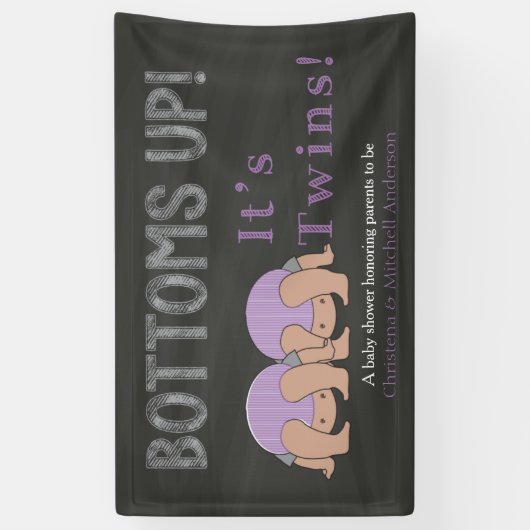 Bottoms Up Twins Baby Shower Personalized Banner 横断幕 (縦)