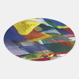 Boudhanath Stupaネパールのチベットの祈りの言葉の旗 楕円形シール