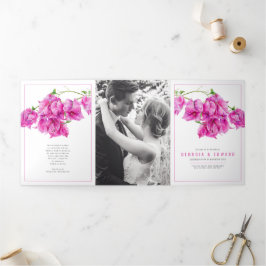 Bougainvilleaピンクの花の水色結婚's 三つ折りプログラム