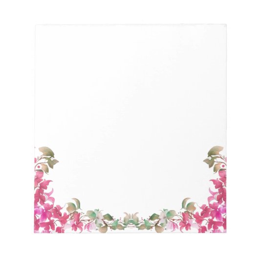 Bougainvillea花ウォーターカラーマゼンタノートカード ノートパッド (正面)