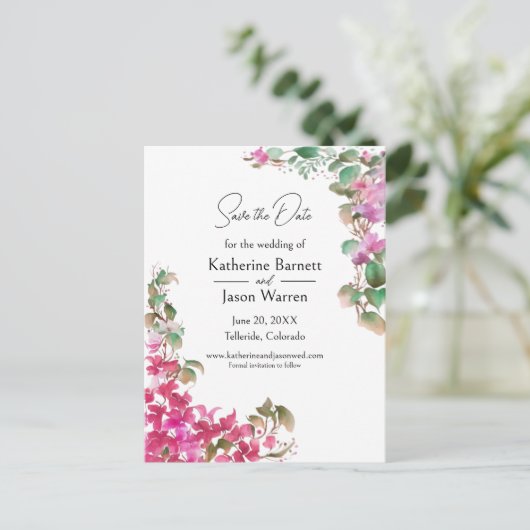 Bougainvillea花ウォーターカラーマゼンタ ポストカード (スタンド正面)