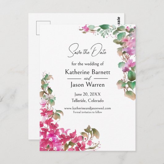 Bougainvillea花ウォーターカラーマゼンタ ポストカード (正面/裏面)