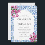 Bougainvillea Bluetile地中海のの結婚QR 招待状<br><div class="desc">Bougainvillea水彩青地中海の色結婚QRコード</div>