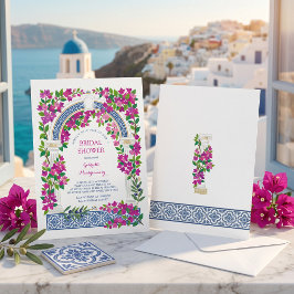 Bougainvillea Mediterranean blue Bridal Shower 招待状