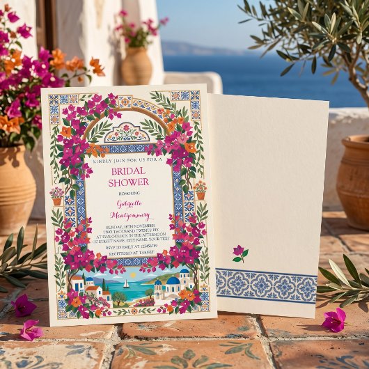 Bougainvillea Mediterranean Greek Bridal Shower 招待状