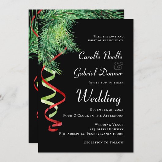 Boughs & Streamersクリスマス結婚ズ 案内状 (正面/裏面)