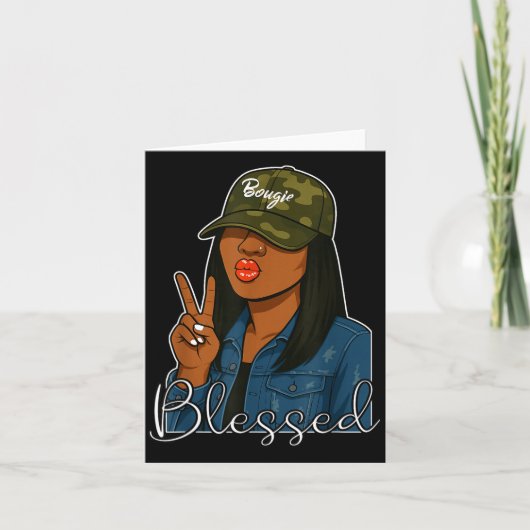 Bougie Blessed Camo Hat Christian Black Woman  カード (正面)