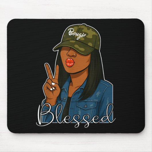 Bougie Blessed Camo Hat Christian Black Woman  マウスパッド (正面)