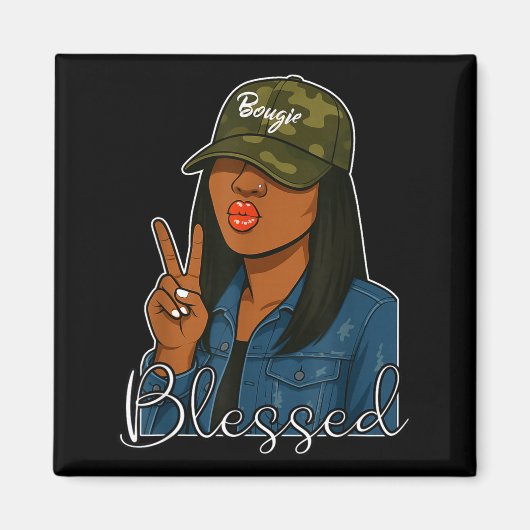 Bougie Blessed Camo Hat Christian Black Woman  マグネット (正面)