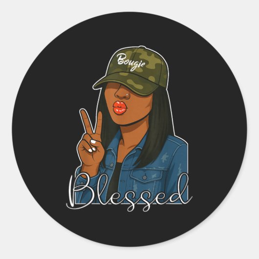 Bougie Blessed Camo Hat Christian Black Woman  ラウンドシール (正面)