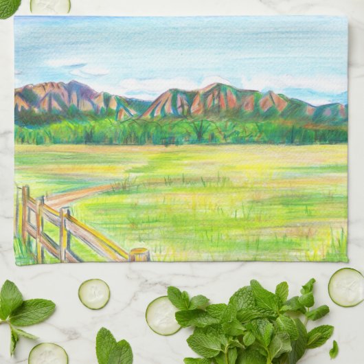 Boulder Flatirons Summer Landscape Kitchen Towel キッチンタオル (折り畳み)
