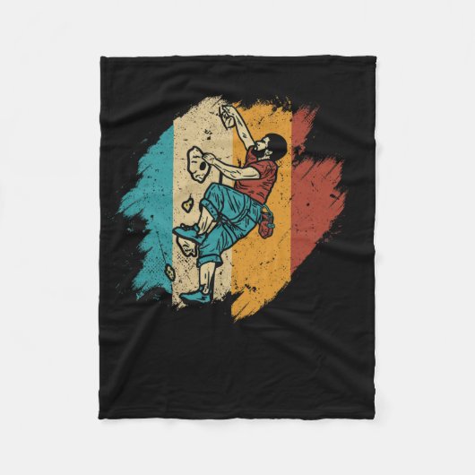 Bouldering Rock Climber Mountain Climbing - Retro  フリースブランケット (正面)