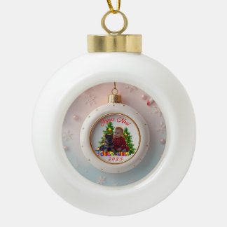 Boule de Noël Photo Famille Personnalisée セラミックボールオーナメント