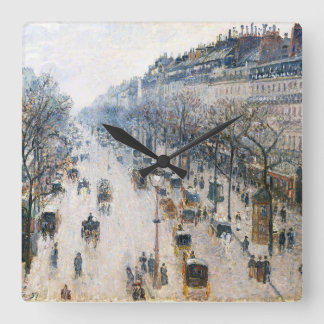Boulevard Montmartre by Pissaro Acrylic Wall Clock スクエア壁時計