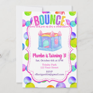 Bounce House Colorful Rainbow Birthday Party  招待状