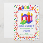Bounce House Colorful Rainbow Birthday Party  招待状 (正面/裏面)