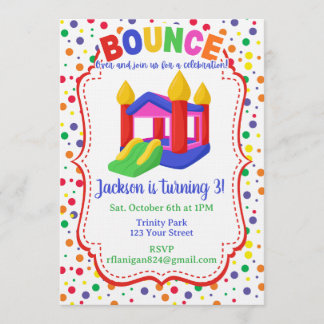 Bounce House Colorful Rainbow Birthday Party  招待状