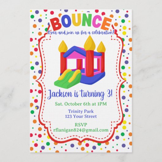 Bounce House Colorful Rainbow Birthday Party  招待状 (正面)