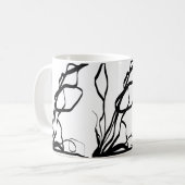 Bouquet Blanc: 抽象的な白と黒 コーヒーマグカップ (正面左)