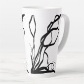 Bouquet Blanc:抽象芸術ホワイト&ブラック カフェラテマグ (右アングル)