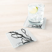 Bouquet Blanc:抽象芸術ホワイト&ブラック ガラスコースター (アングル)