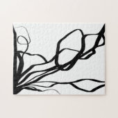 Bouquet Blanc:抽象芸術ホワイト&ブラック ジグソーパズル (横)