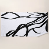 Bouquet Blanc:抽象芸術ホワイト&ブラック ビーチタオル (正面)