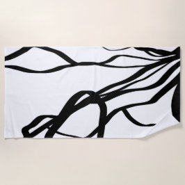 Bouquet Blanc:抽象芸術ホワイト&ブラック ビーチタオル