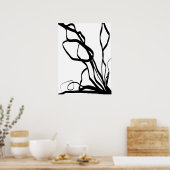 Bouquet Blanc:抽象芸術ホワイト&ブラック ポスター (キッチン)