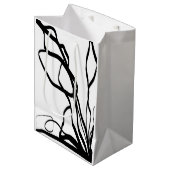 Bouquet Blanc:抽象芸術ホワイト&ブラック ミディアムペーパーバッグ (正面アングル)