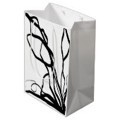 Bouquet Blanc:抽象芸術ホワイト&ブラック ミディアムペーパーバッグ (裏面アングル)