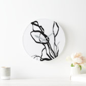 Bouquet Blanc:抽象芸術ホワイト&ブラック ラージ壁時計 (ホーム)