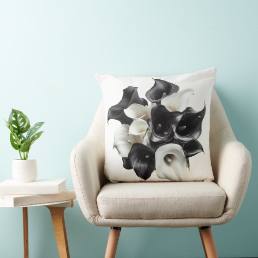 🖤🤍 Bouquet Élégant de Lys Noirs et Blancs クッション (椅子)