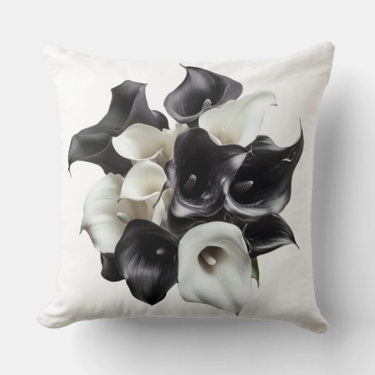 🖤🤍 Bouquet Élégant de Lys Noirs et Blancs クッション (正面)