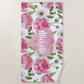Bouquet fleural de roses et de marguerites ビーチタオル (正面)
