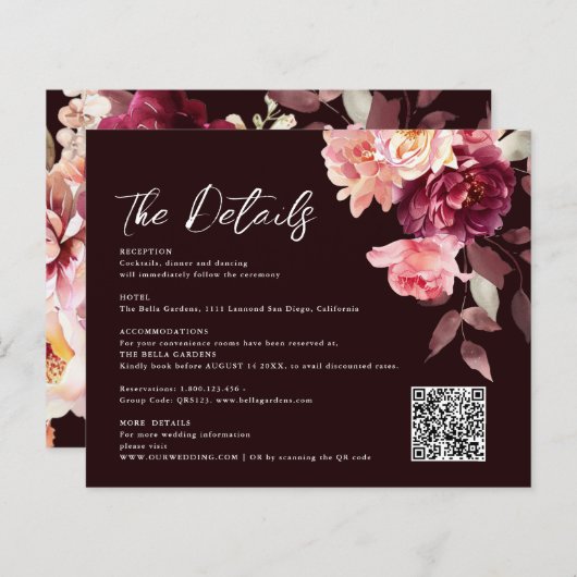Bouquet Floral Burgundy QR code Details Wedding  (正面/裏面)